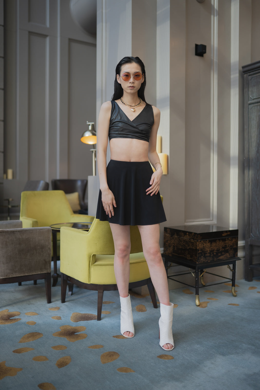 V Cut Top and A-line Skirt Set