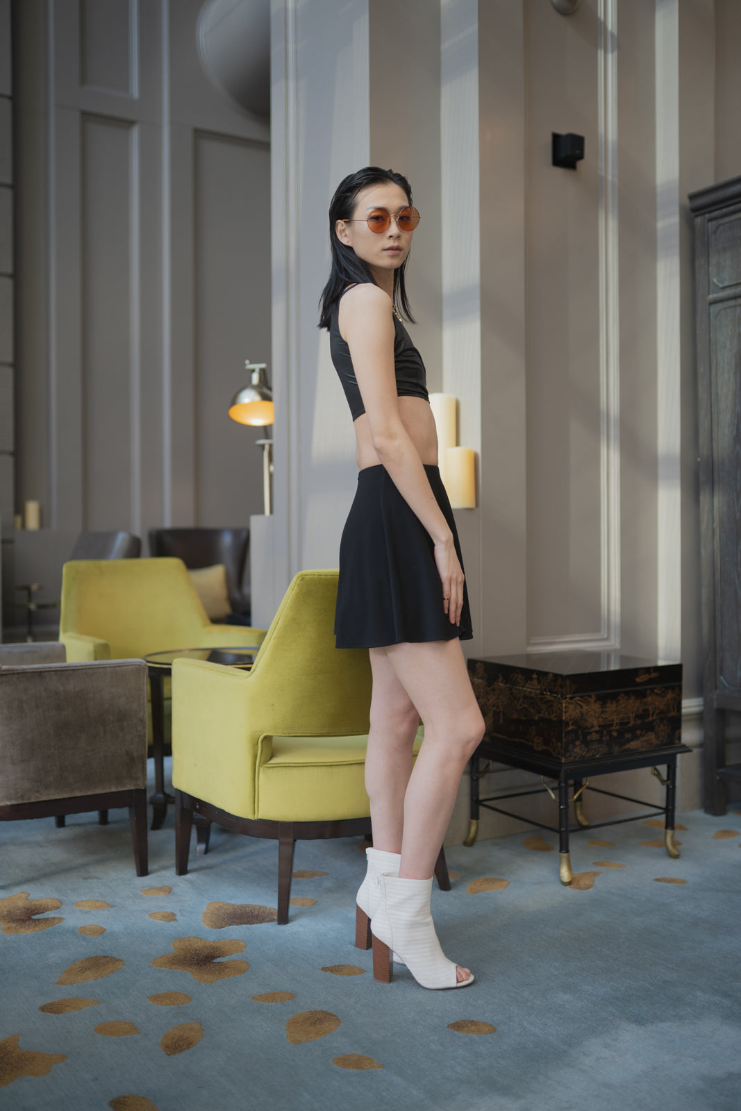 V Cut Top and A-line Skirt Set