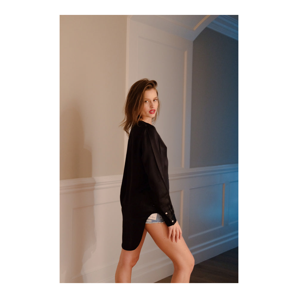 Intuition Slim Fit Black Silk Blouse