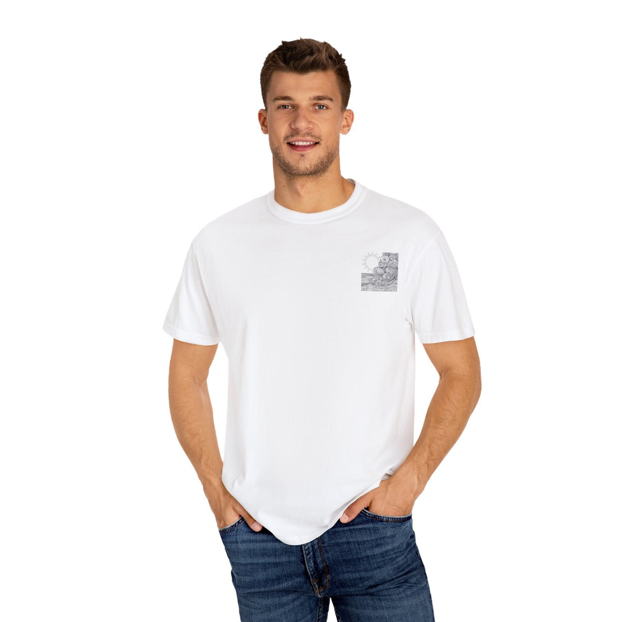 Global Intuition New Waves Tee – Minimalist Sun & Waves Print