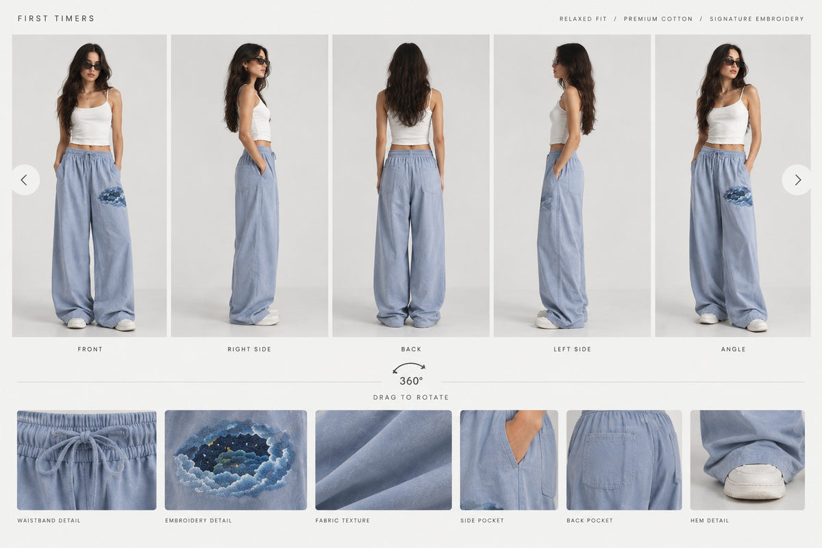 Nightfall Wave Wide-Leg Pants — Light Blue