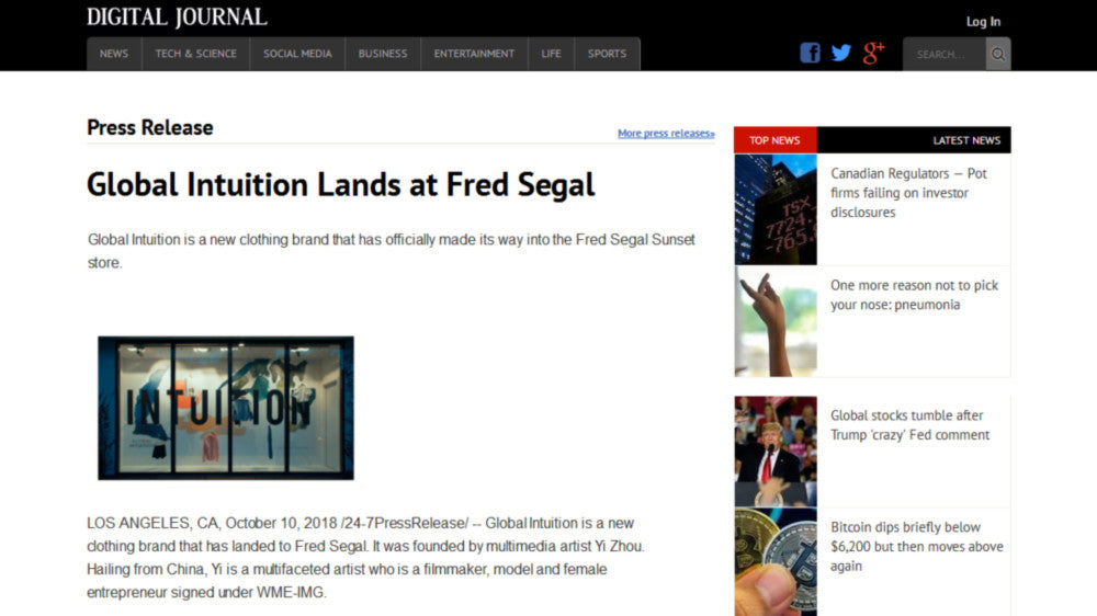 Global Intuition Lands at Fred Segal Digital Journal