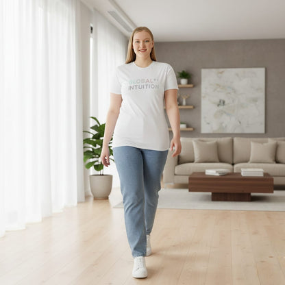 Global Intuition T-Shirt | Minimal Typography, Asian Character Accent, White Tee