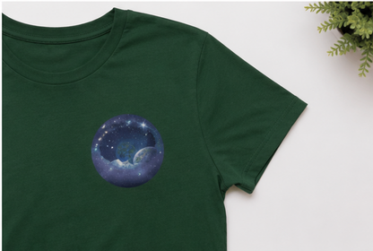 Women's Forest Green T-Shirt with Celestial Night Sky Circle Print