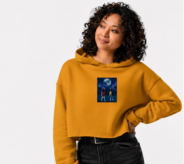 Moongazers Anime Crop Hoodie — Mustard Yellow