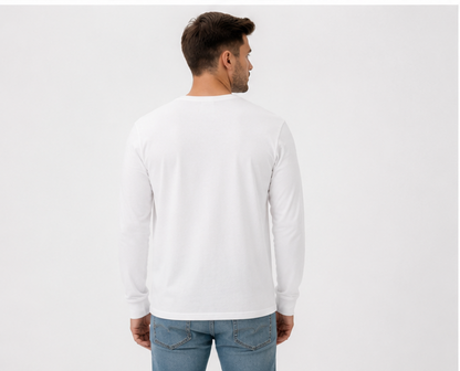 Men's White Long Sleeve T-Shirt with Galaxy Earth Chest Print