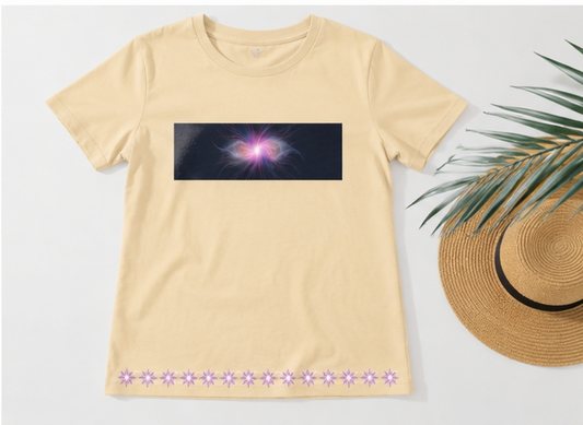 Women's Butter Yellow Cosmic Glow T-Shirt with Floral Hem Detail