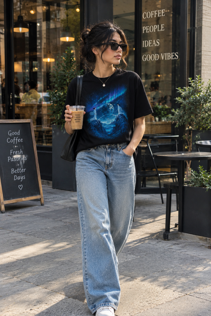 Aurora Peaks Graphic Tee, Black