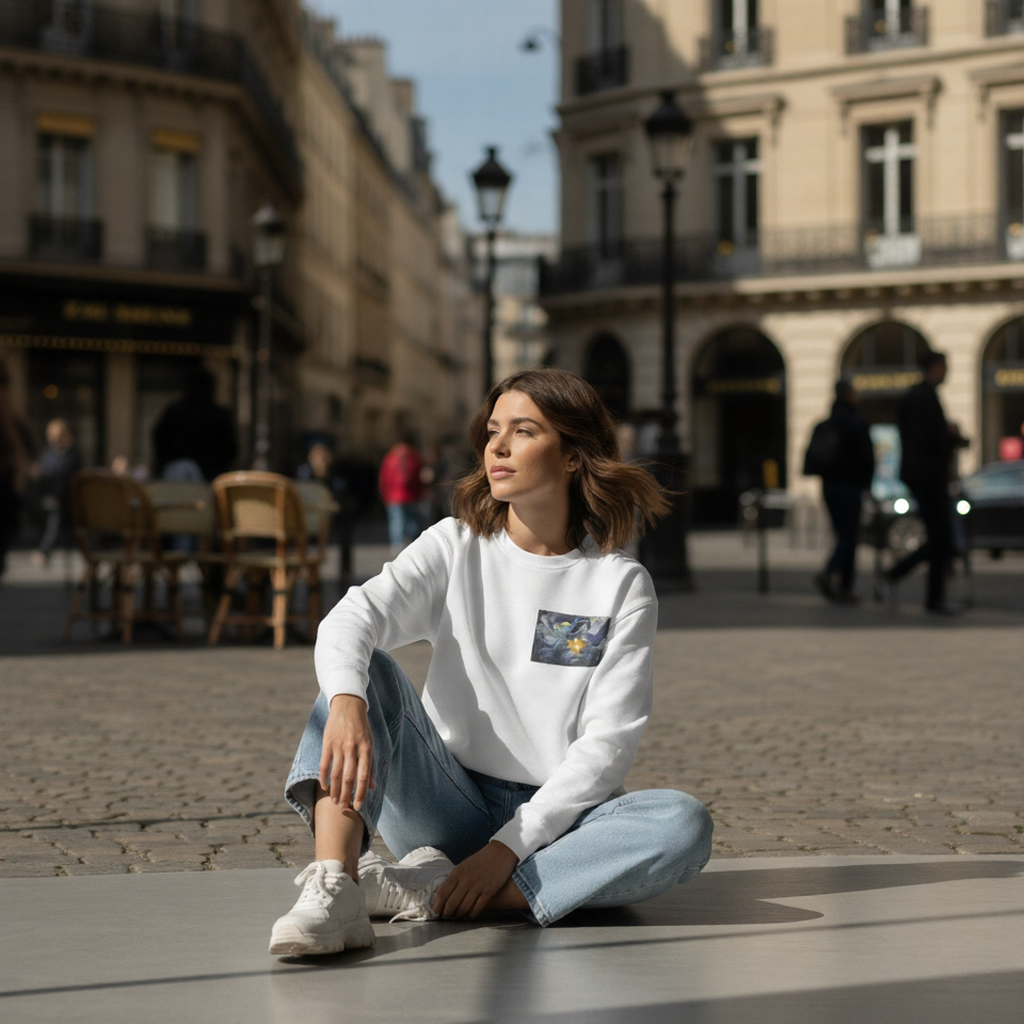 Cosmic Bloom Crewneck Sweatshirt - White