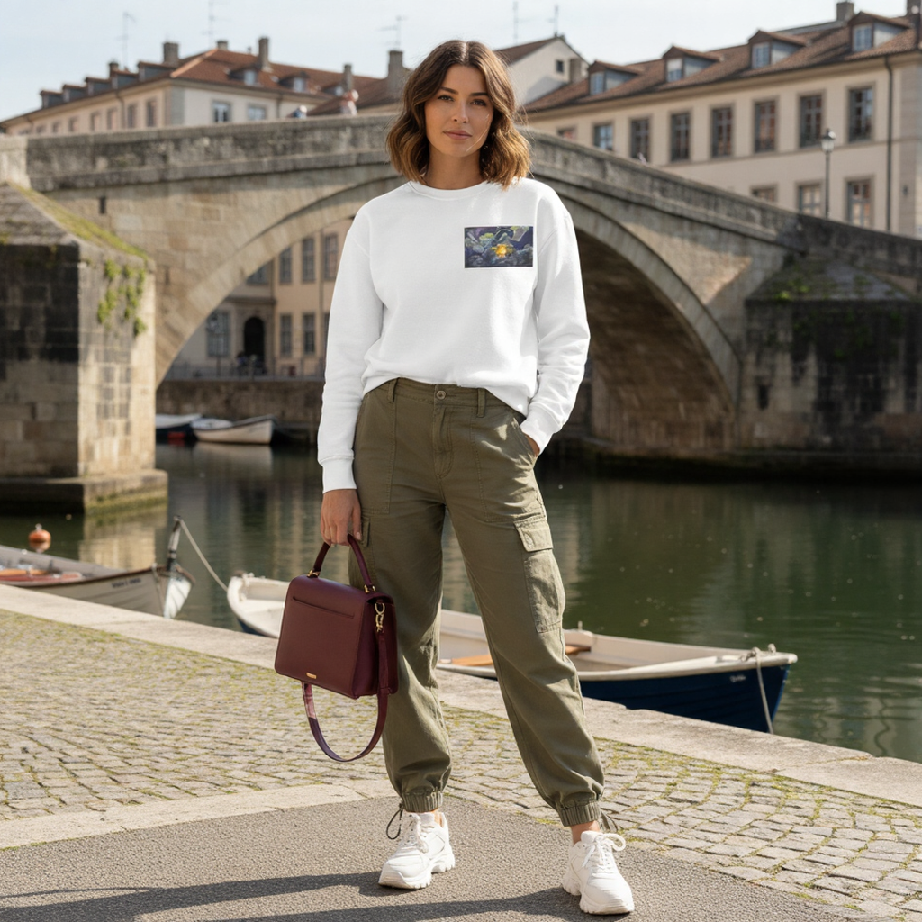 Cosmic Bloom Crewneck Sweatshirt - White