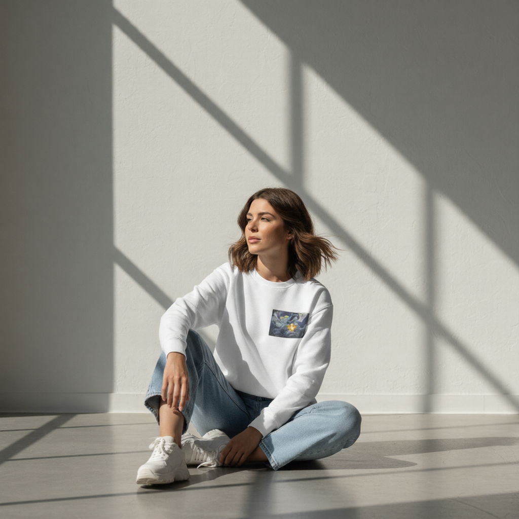 Cosmic Bloom Crewneck Sweatshirt - White
