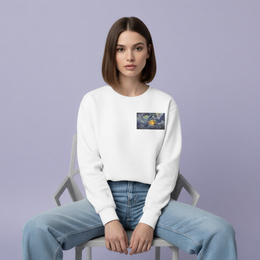 Cosmic Bloom Crewneck Sweatshirt - White