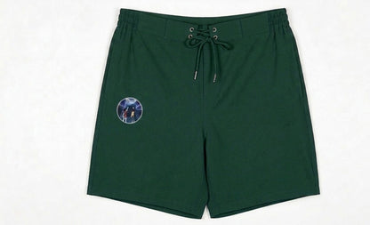 Forest Green Drawstring Shorts with Circular Graphic Patch