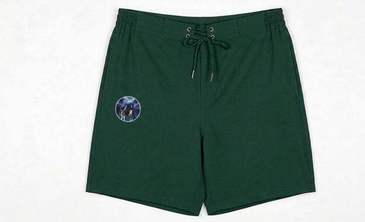 Forest Green Drawstring Shorts with Circular Graphic Patch