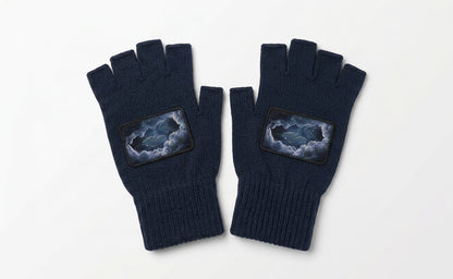 Storm Patch Fingerless Gloves | Navy Knit Winter Gloves with Art Patch