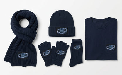 Storm Patch Fingerless Gloves | Navy Knit Winter Gloves with Art Patch