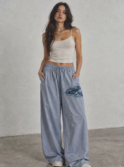 Nightfall Wave Wide-Leg Pants — Light Blue