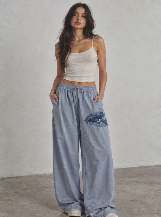 Nightfall Wave Wide-Leg Pants — Light Blue